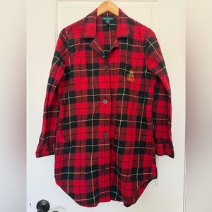 Ralph Lauren Tartan Plaid Flannel Nightshirt Sleep Shirt Red Black Large